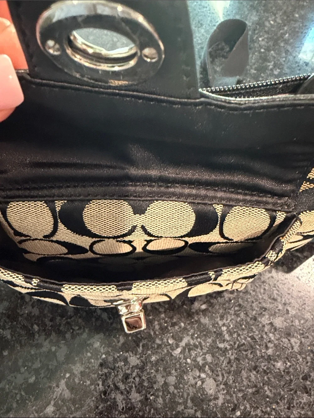 Coach Black and Tan Logo Crossbody with Front Turn-Lock Pocket